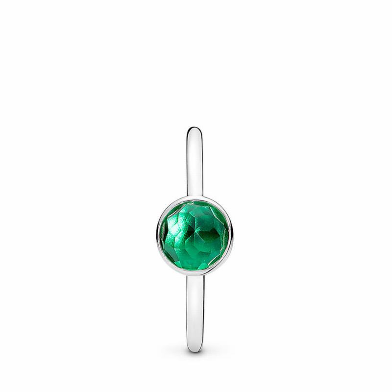 Pandora May Droplet Stackable Ring - Sterling Silver/Green/Crystal - Canada | XF8220UL